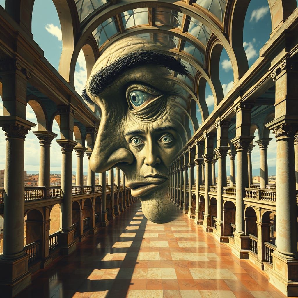 Infinite Human Faces in Endless Mirrors, Dali Style