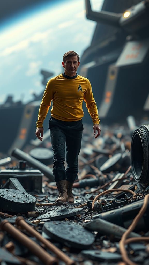 Captain Kirk Surveys Enterprise Wreckage