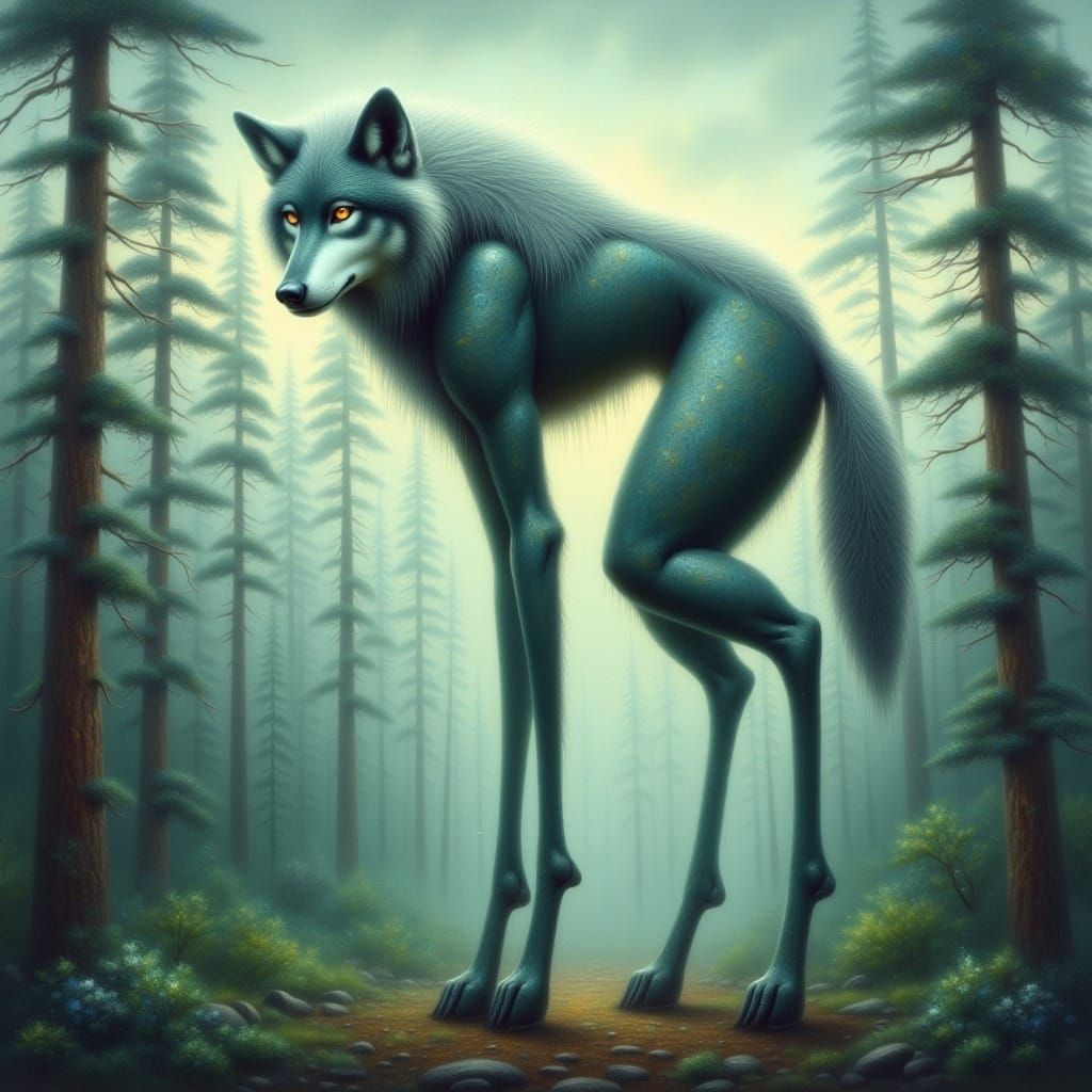 Whimsical Fantasy: Wolf with Elongated Legs
