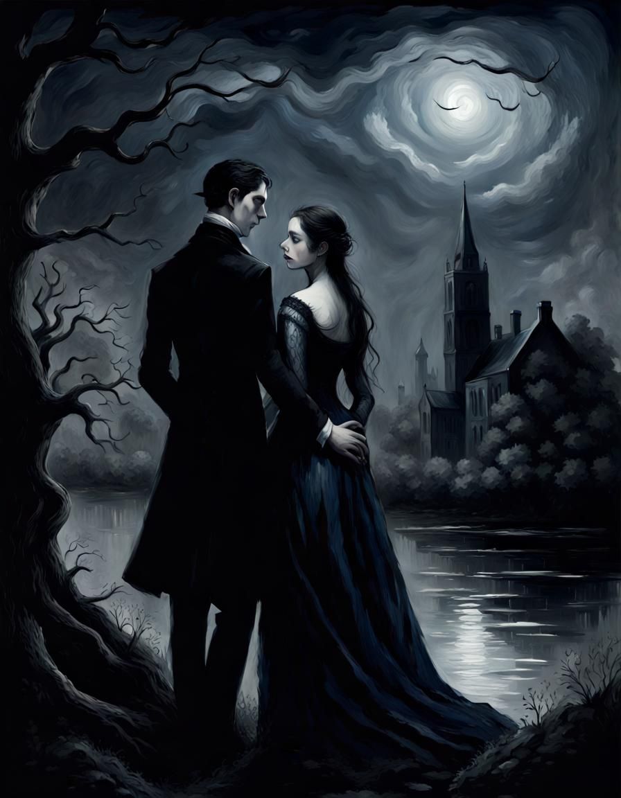 Gothic Noir Lovers in Dark Blue Design
