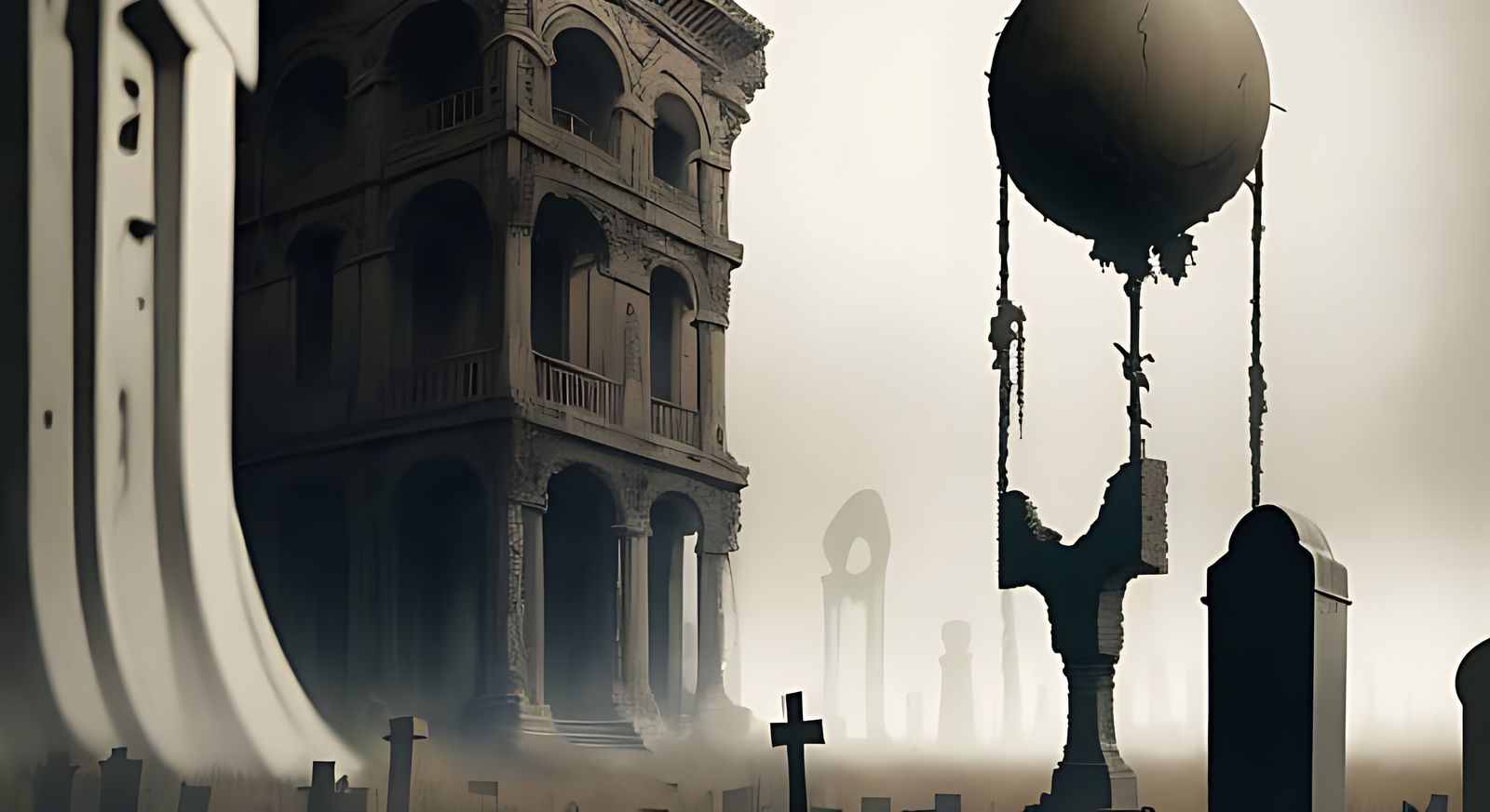 Surreal Vintage Cemetery Landscape in Hyperrealistic Style