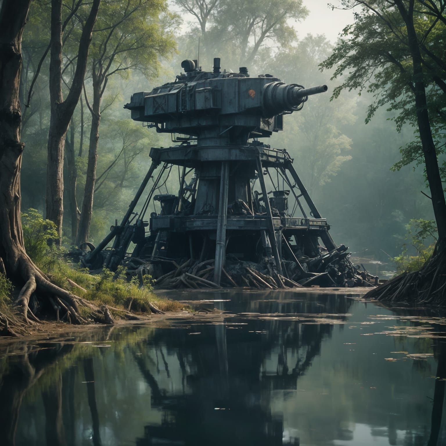 Gigantic Weapon Turret Rising from Water