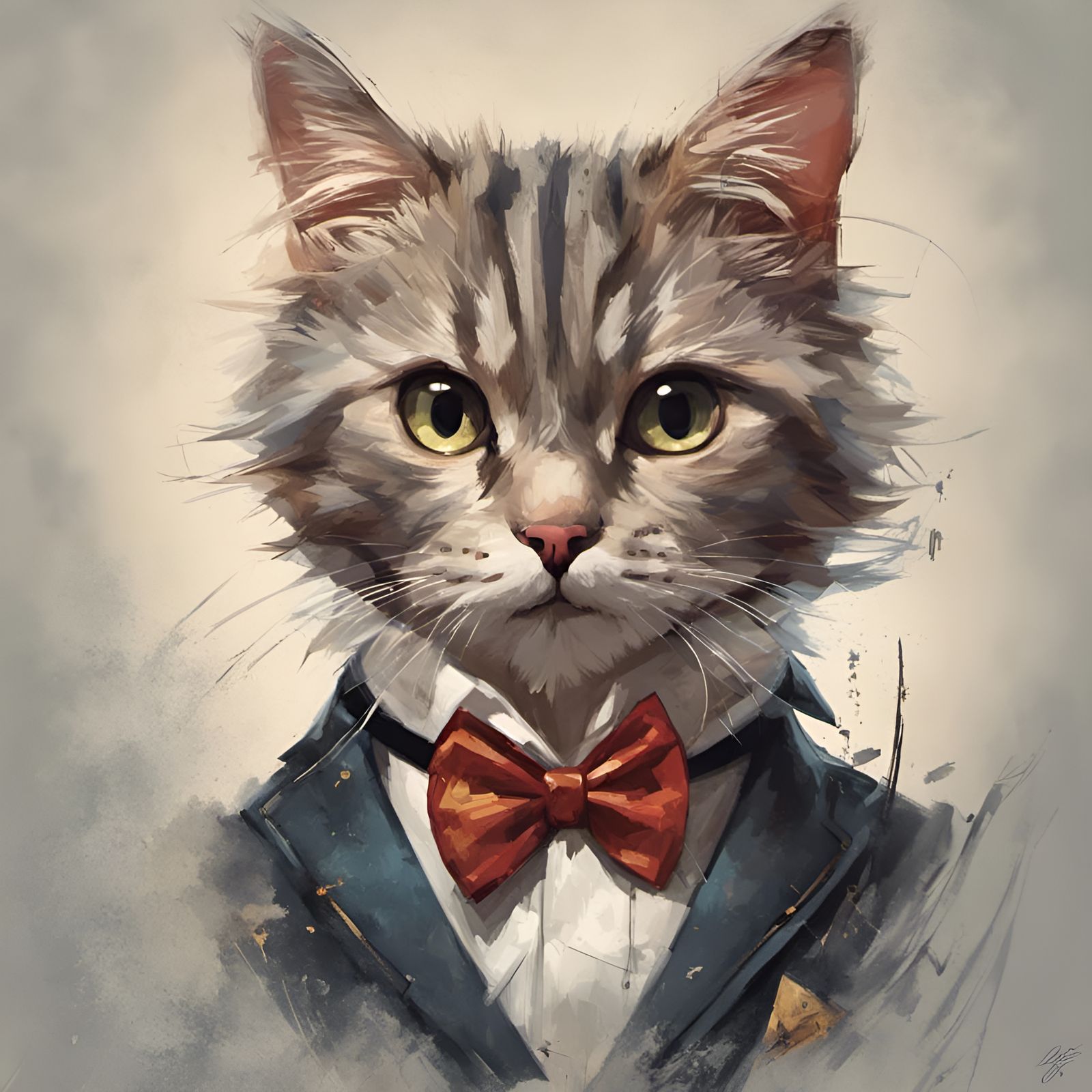 Adorable Tuxedo Cat Portrait in Digital Illustration Style