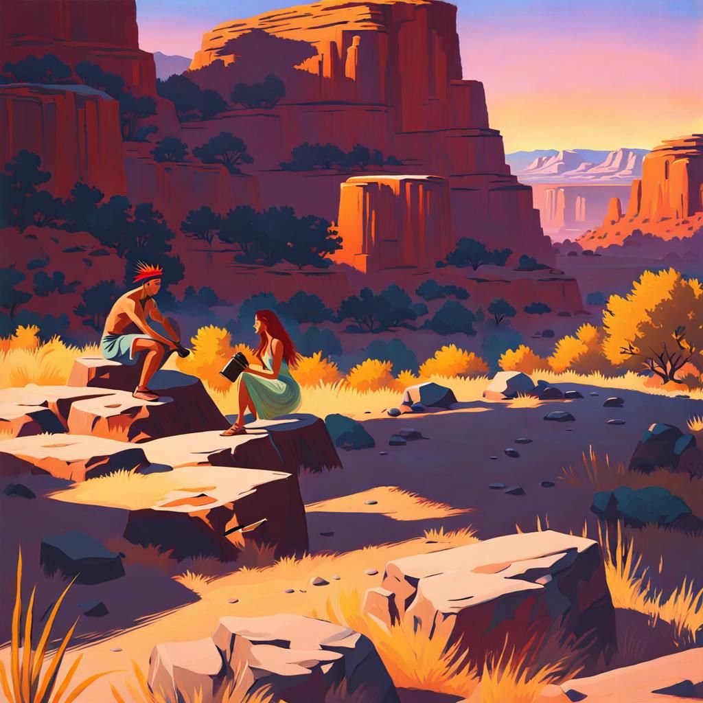 Native American Girl in Southwestern Impressionism Style