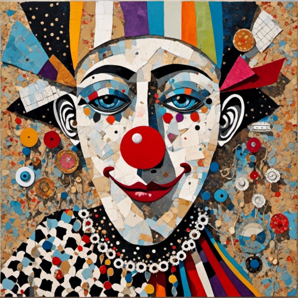 Sad Clown Mixed Media Collage with Found Items