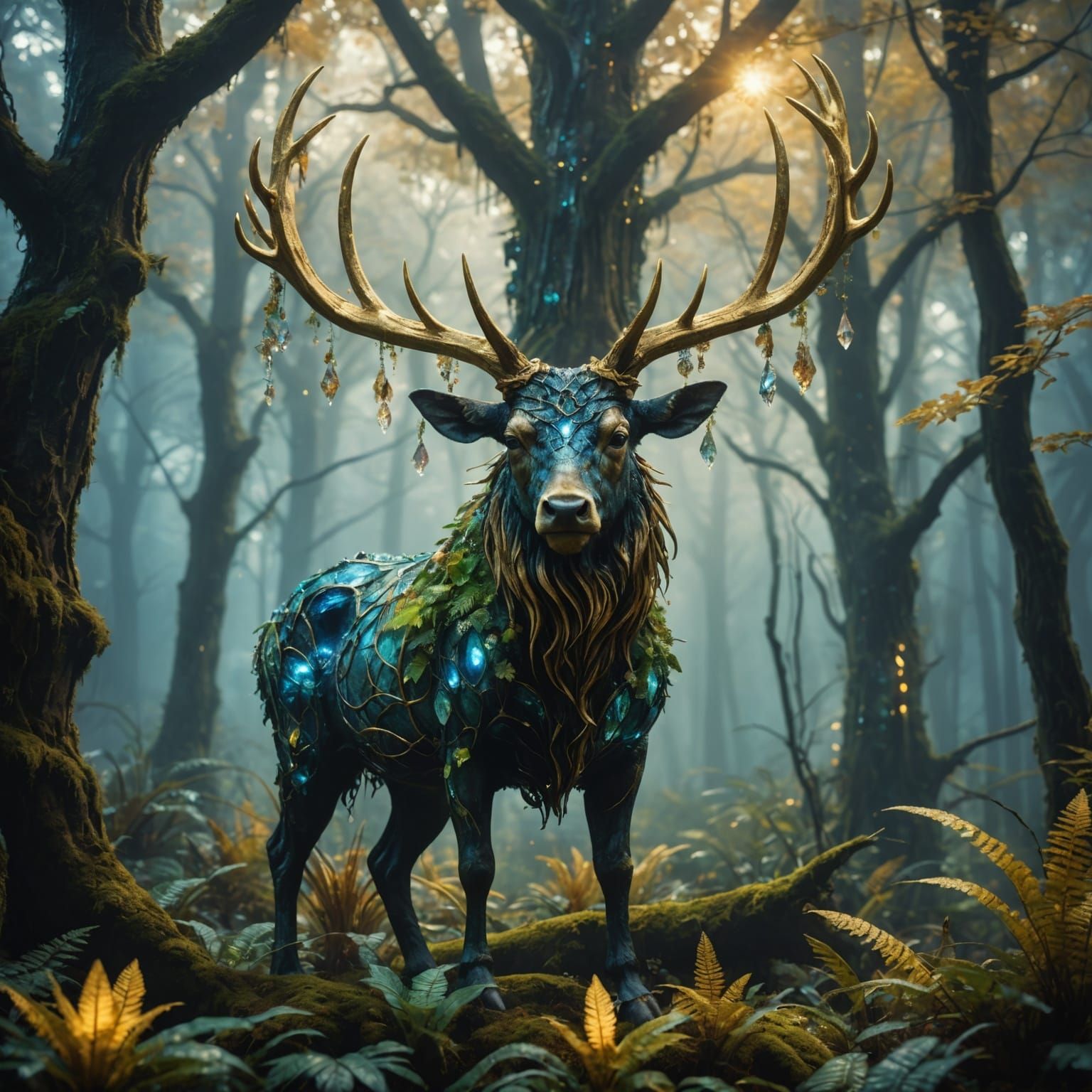 Mystical Forest with Crystalline Flora, Digital Painting