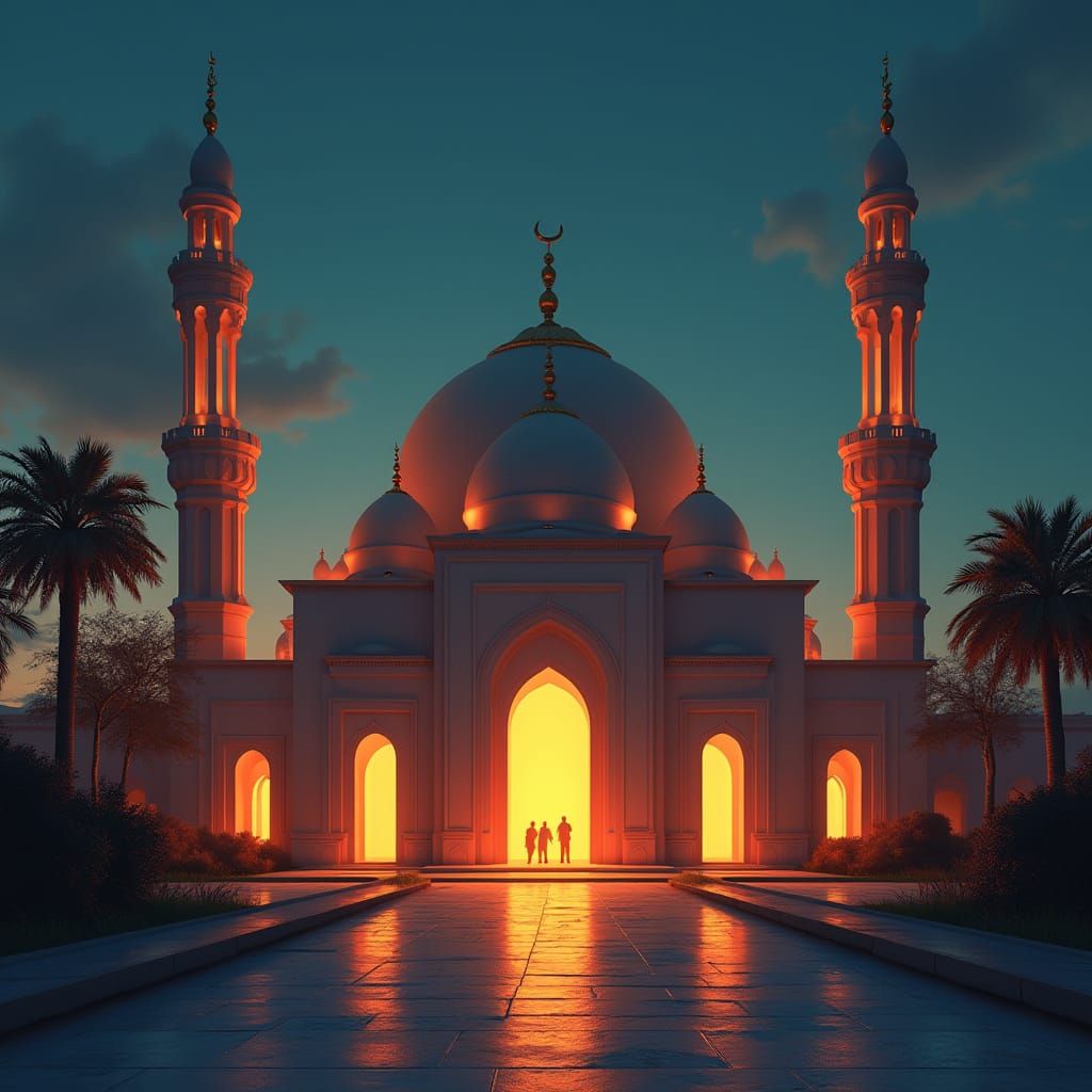 Serene Mosque at Sahur in Futuristic Style