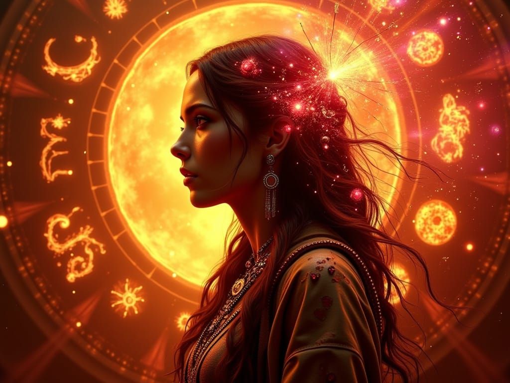 Cherokee Woman Silhouette with Zodiac and Walking Dead Eleme...