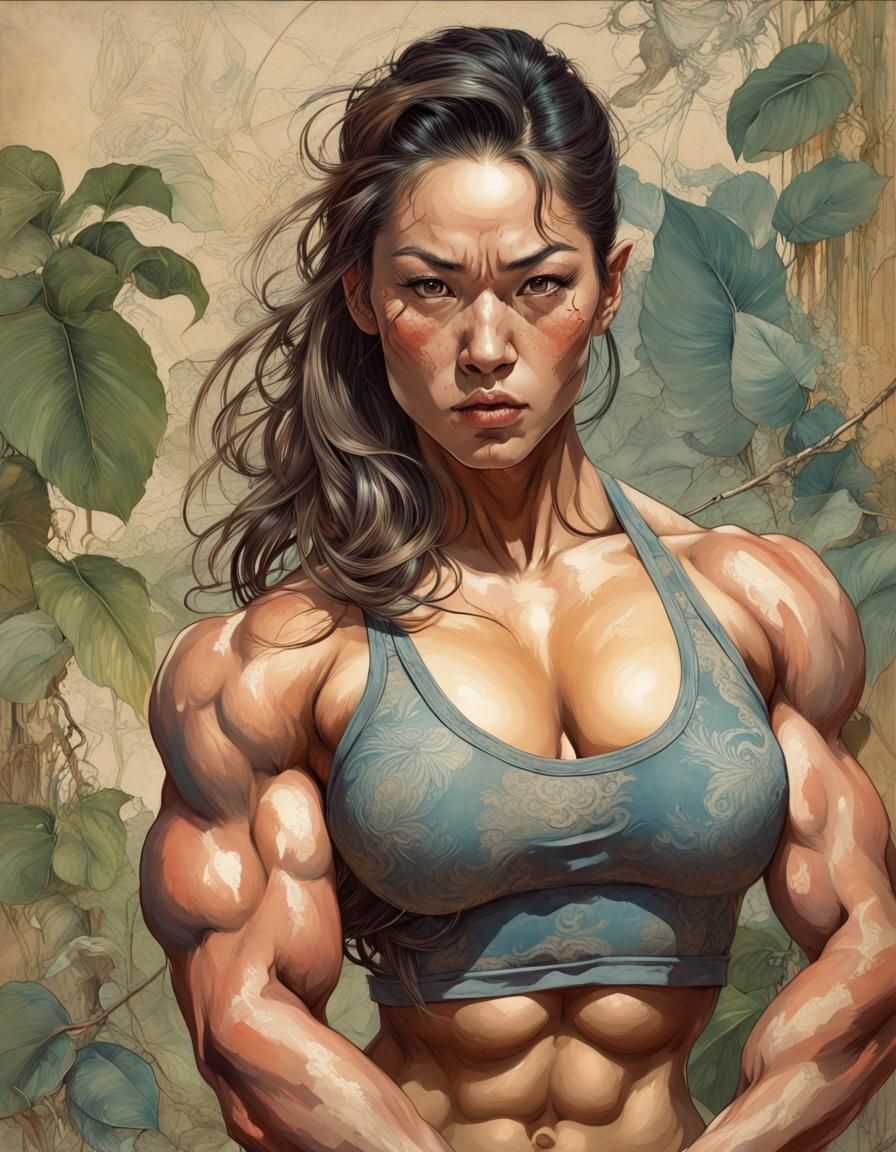 Intricately Detailed Asian Bodybuilder Concept Art