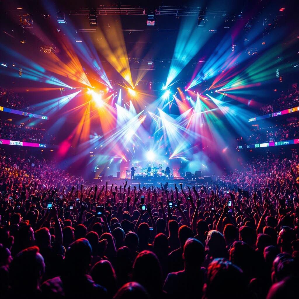 Vibrant Rock Concert Stadium Illuminated by Colorful Stage L...