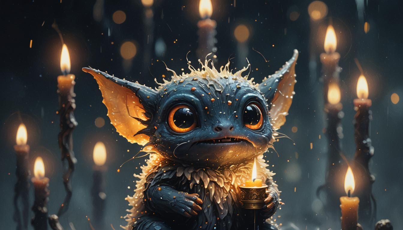 Glowing Candle Creature in the Dark, Oil Painting