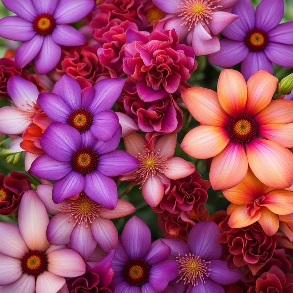 Profusion of Hot House Flowers with Shiny Surfaces