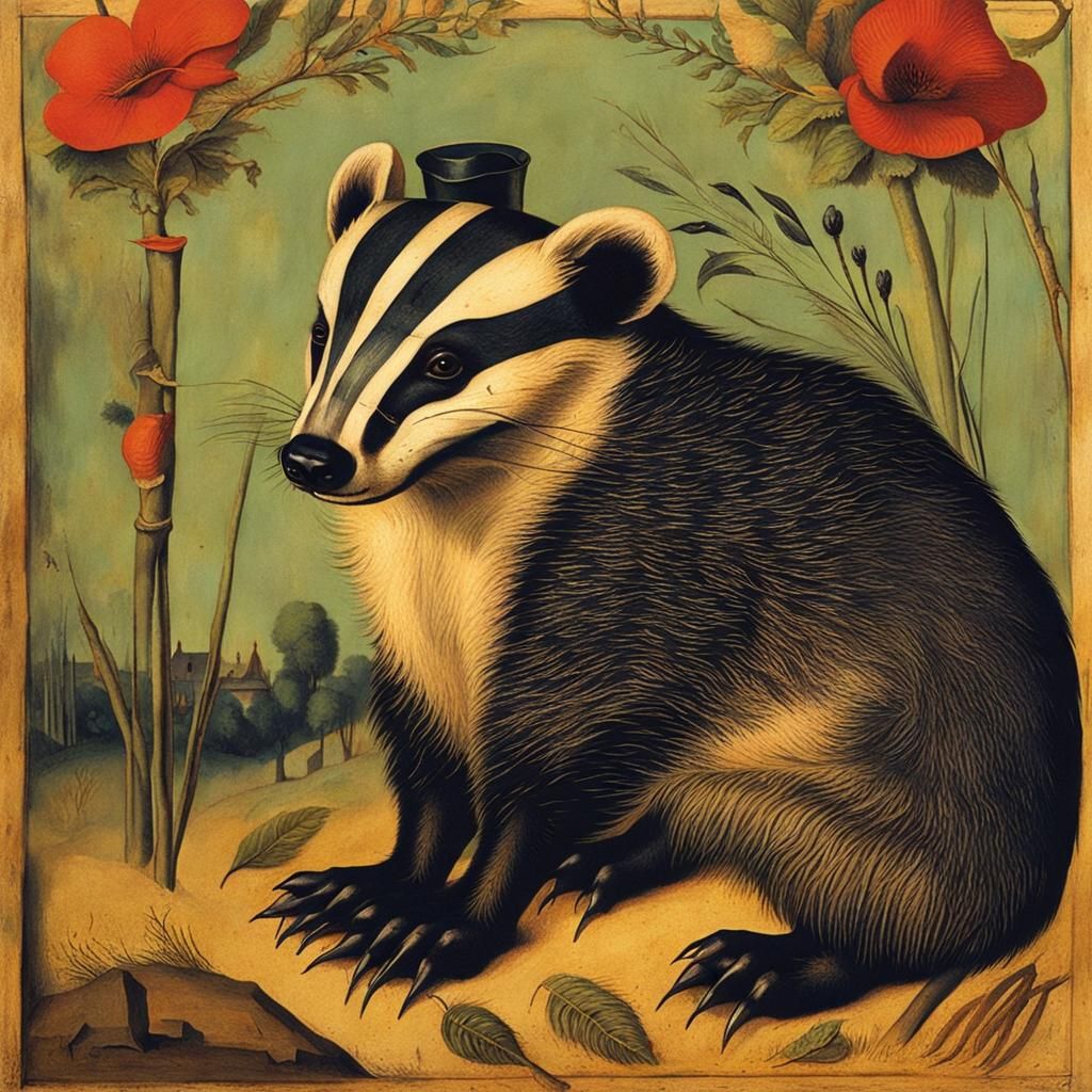 Badger's Tattoo Adventure: A Surreal Renaissance Drawing