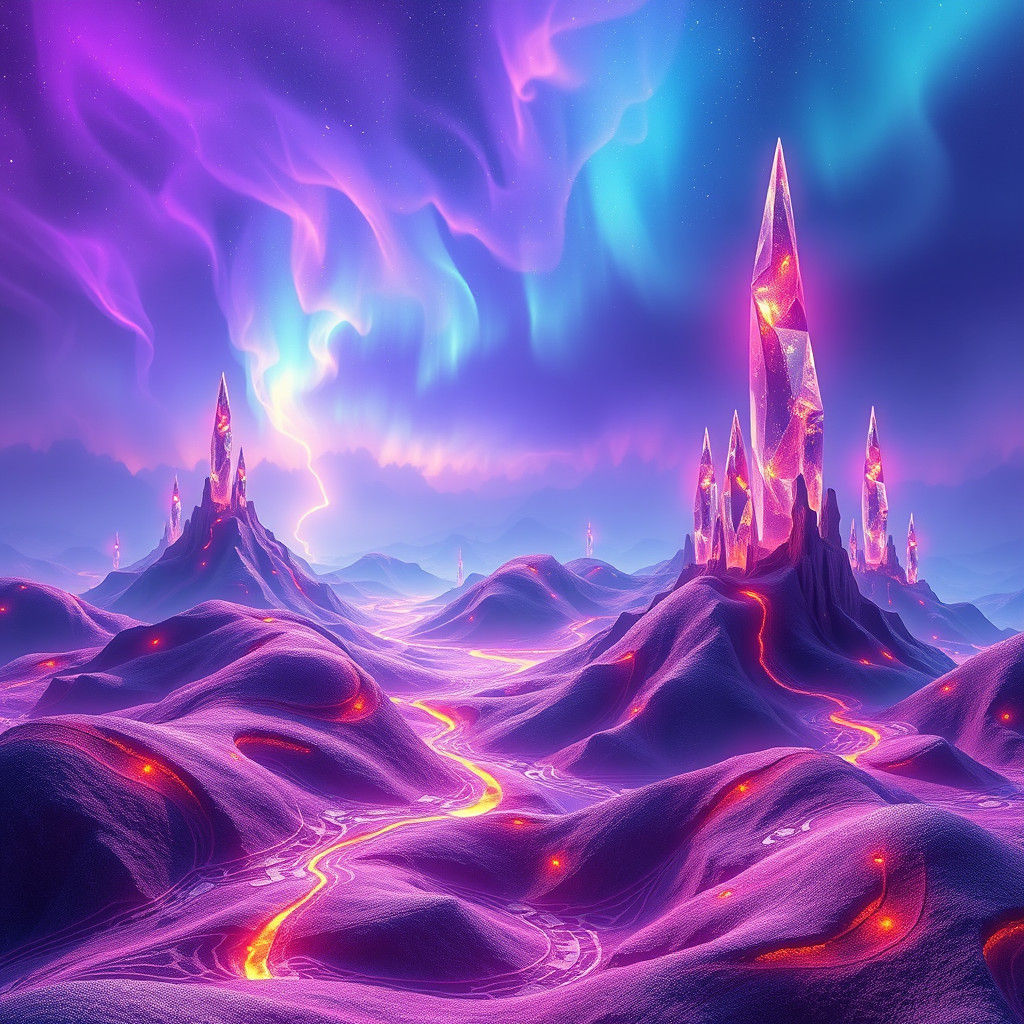 Ethereal Landscape with Crystalline Spires, Hyper-Realistic ...