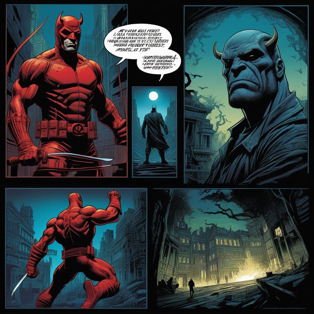 Comic Book Art of Daredevil and Hellboy in Perfect Smooth St...
