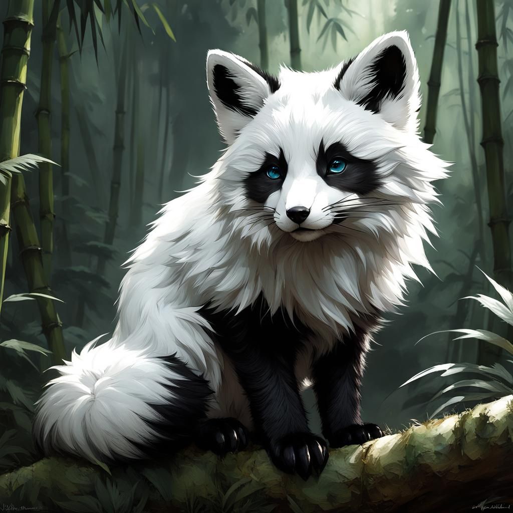 Whimsical Fox Panda Hybrid in Bamboo Jungle