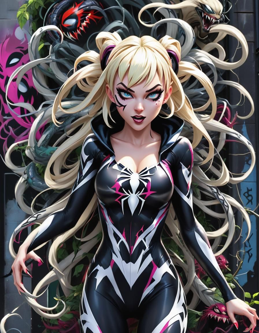 Venomized Spider-Gwen in Street Art Style