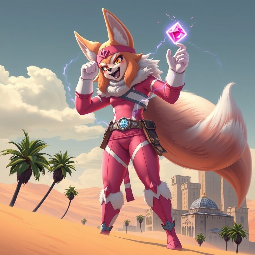 Gigantic Fox-Girl Superhero in Dynamic Pose