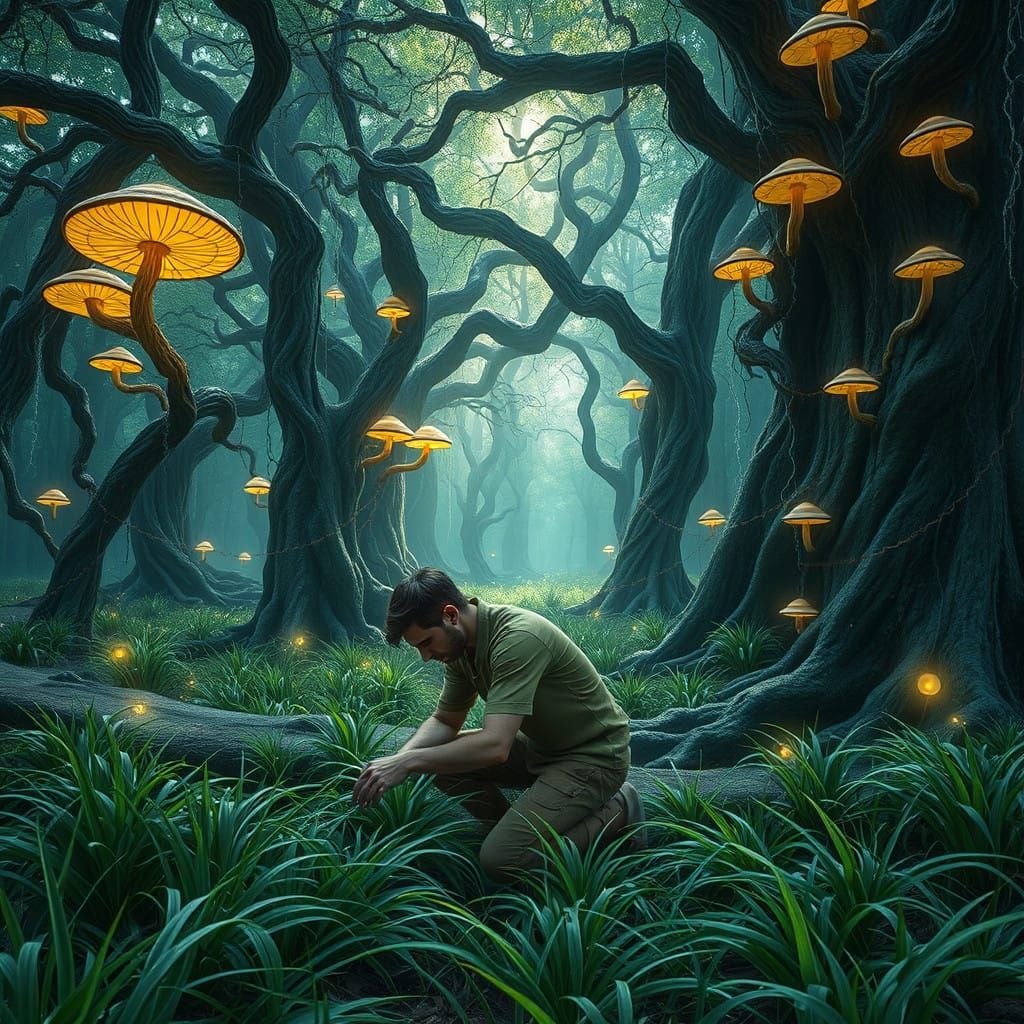 Mystical Forest Encounter in Earthy Tones