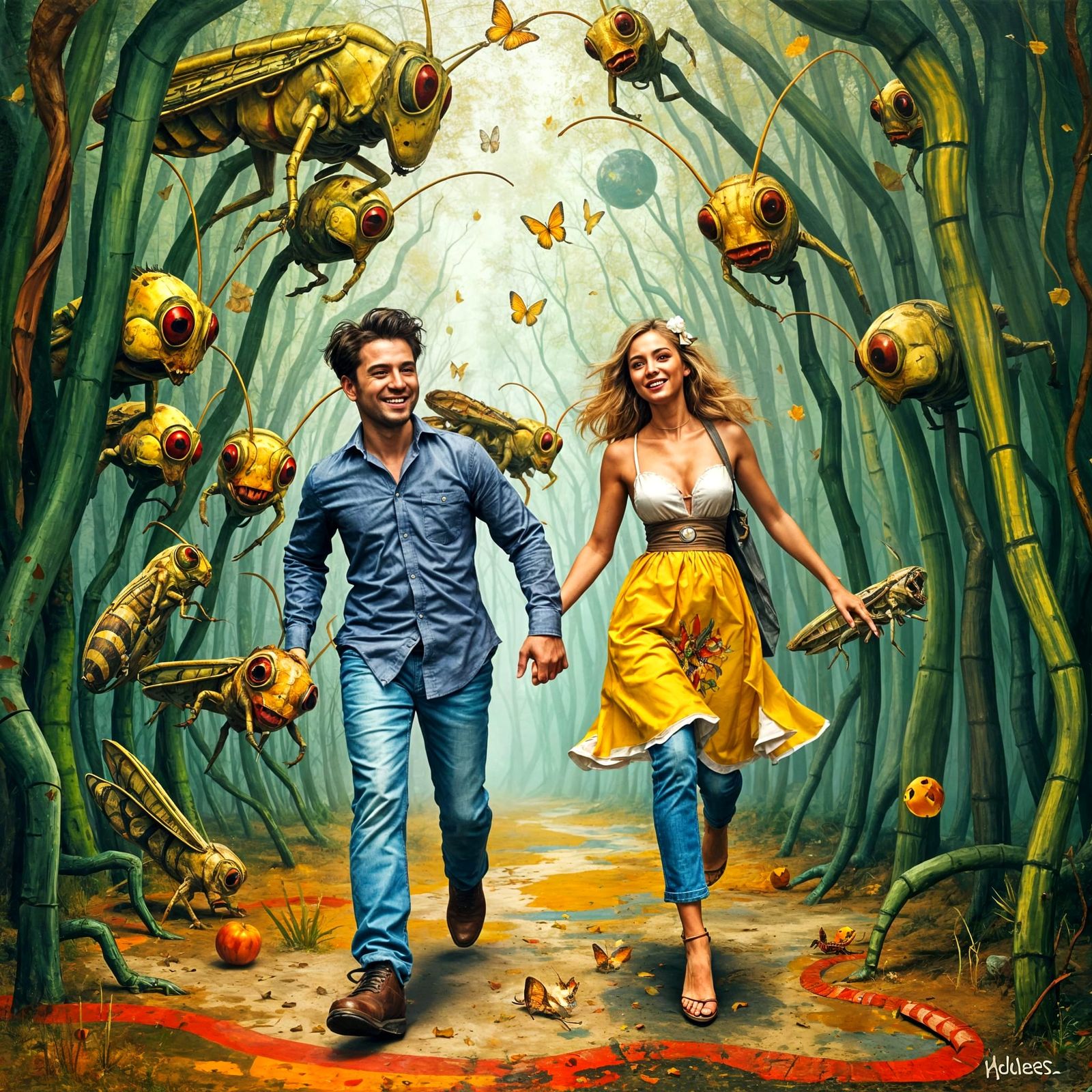 Whimsical Couple in Fantastical Forest