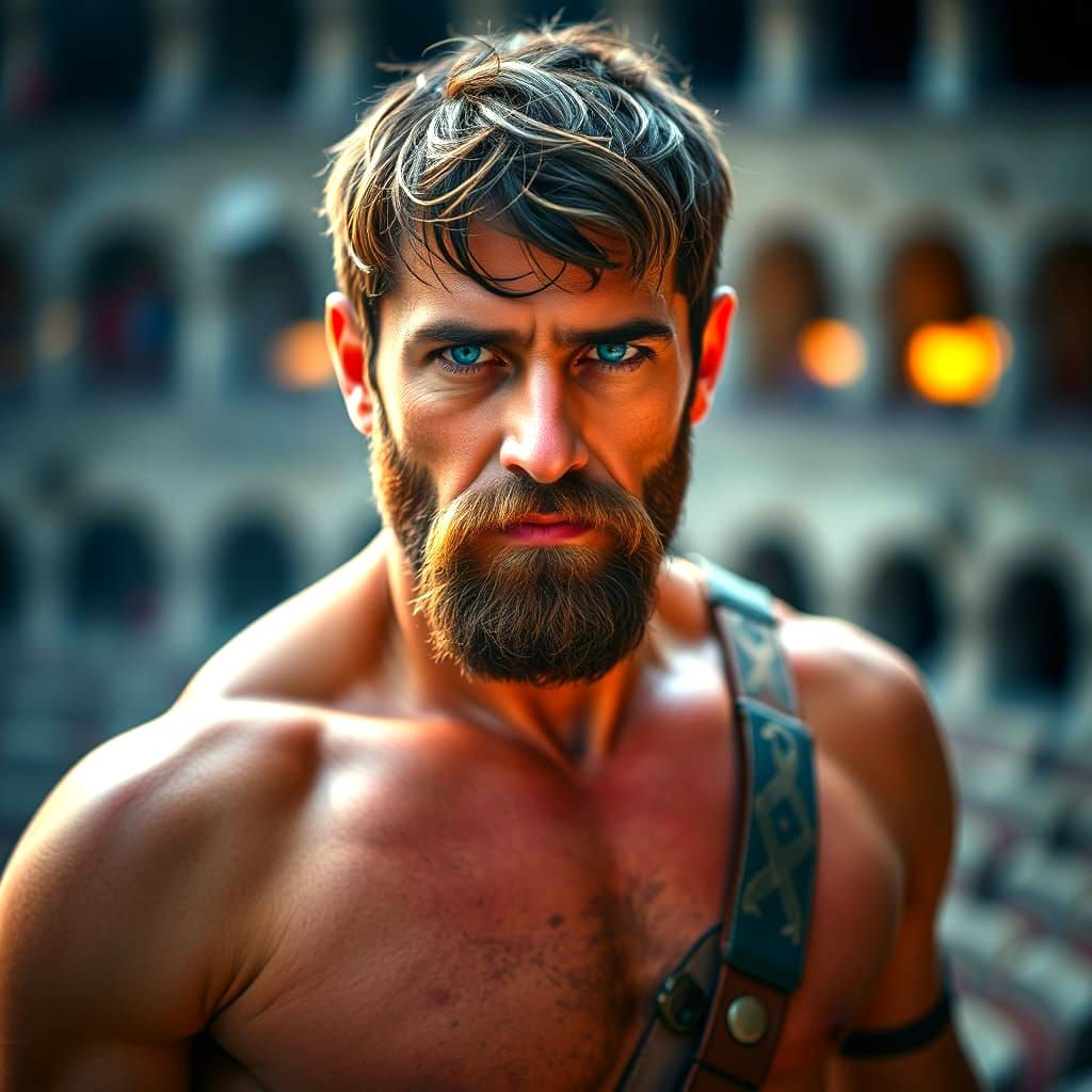 Wounded Gladiator Portrait in Roman Arena