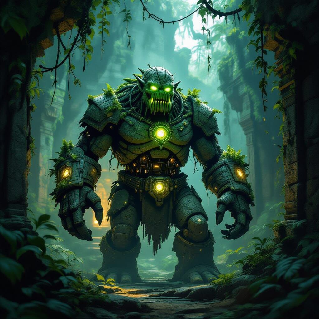 Mossy Golem Guarding Jungle Temple