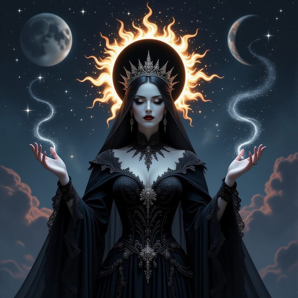 Cosmic Death Priestess in Gothic Fantasy Style