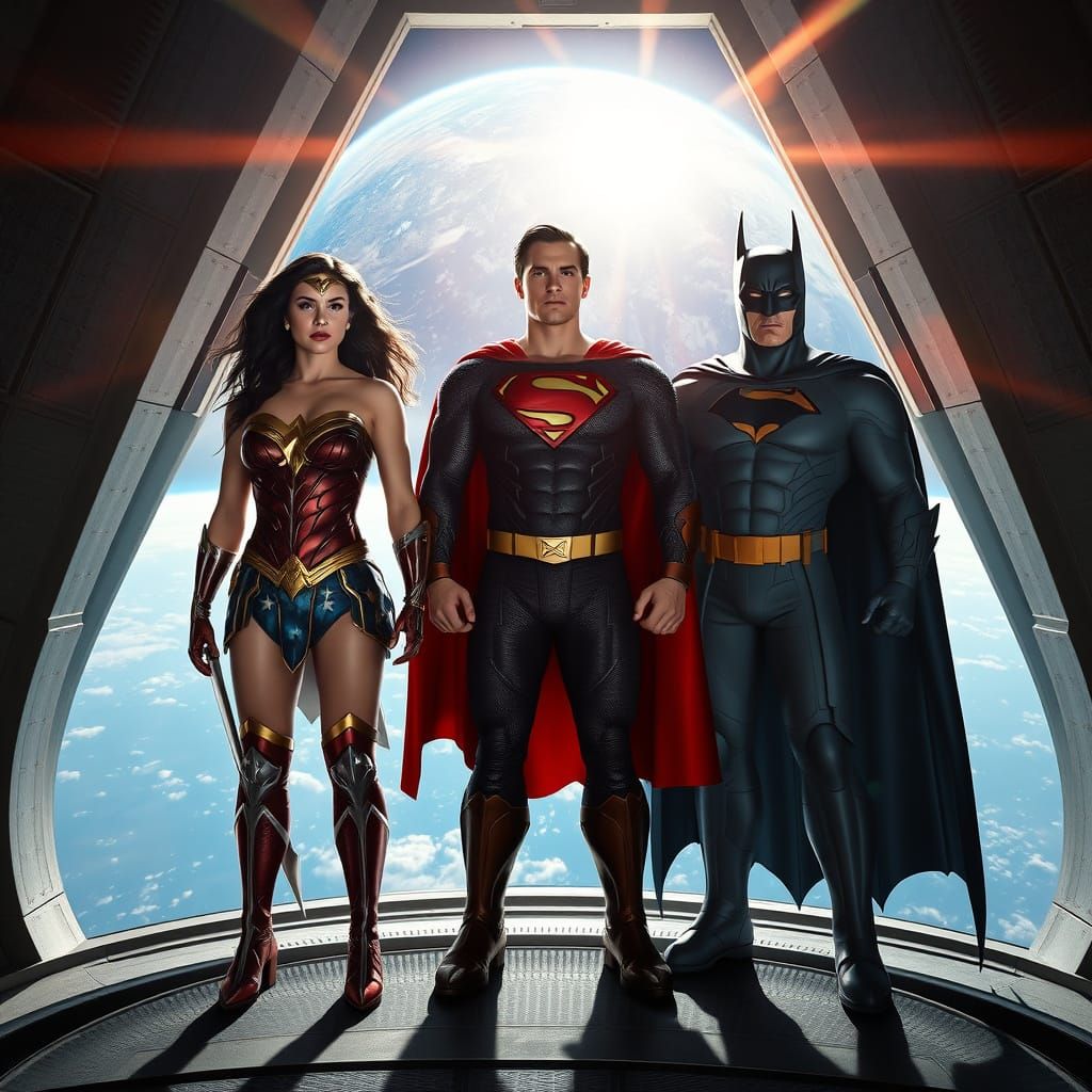 DC Heroes in Space Watchtower Overlooking Earth