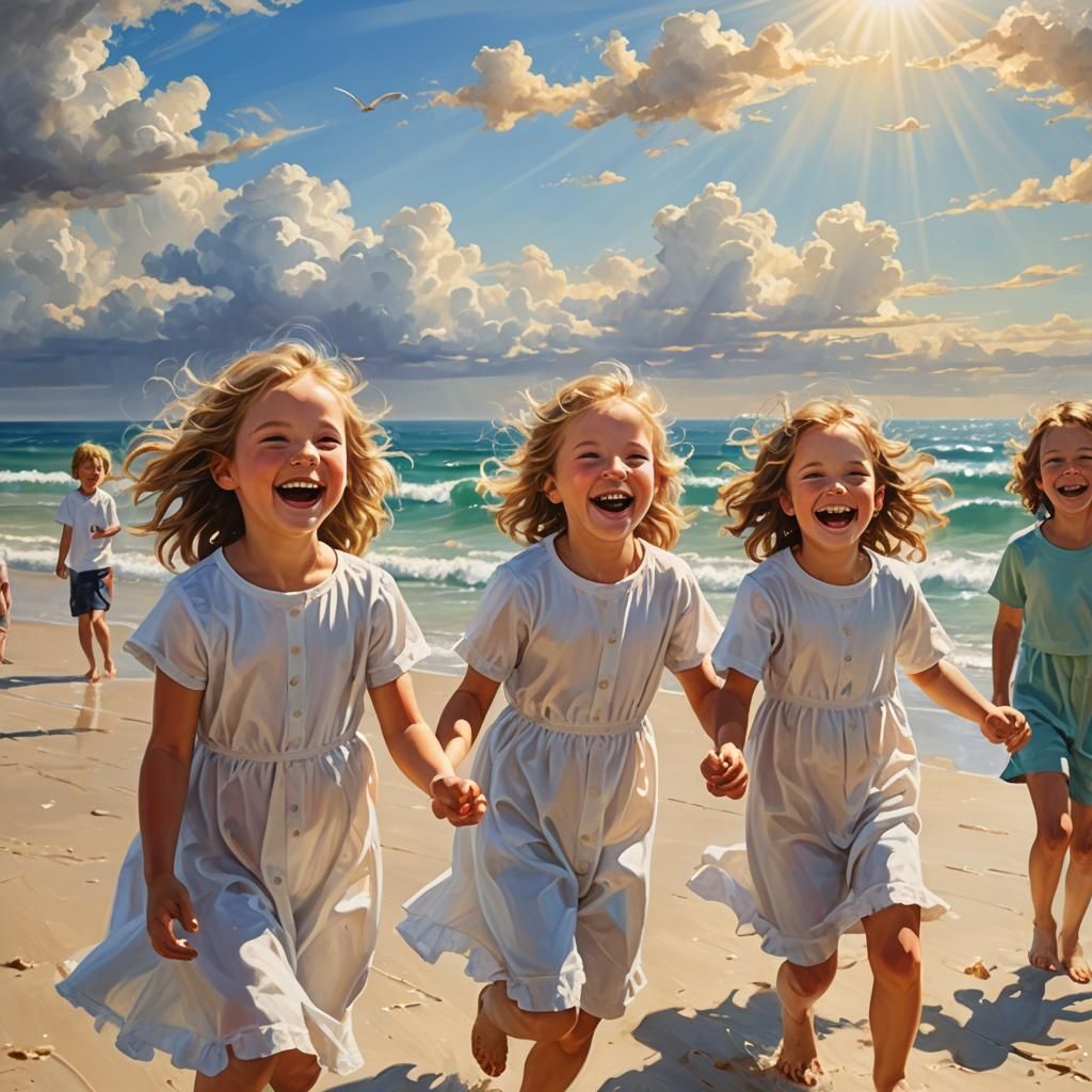 Joyful Children Playing on Sunny Beach