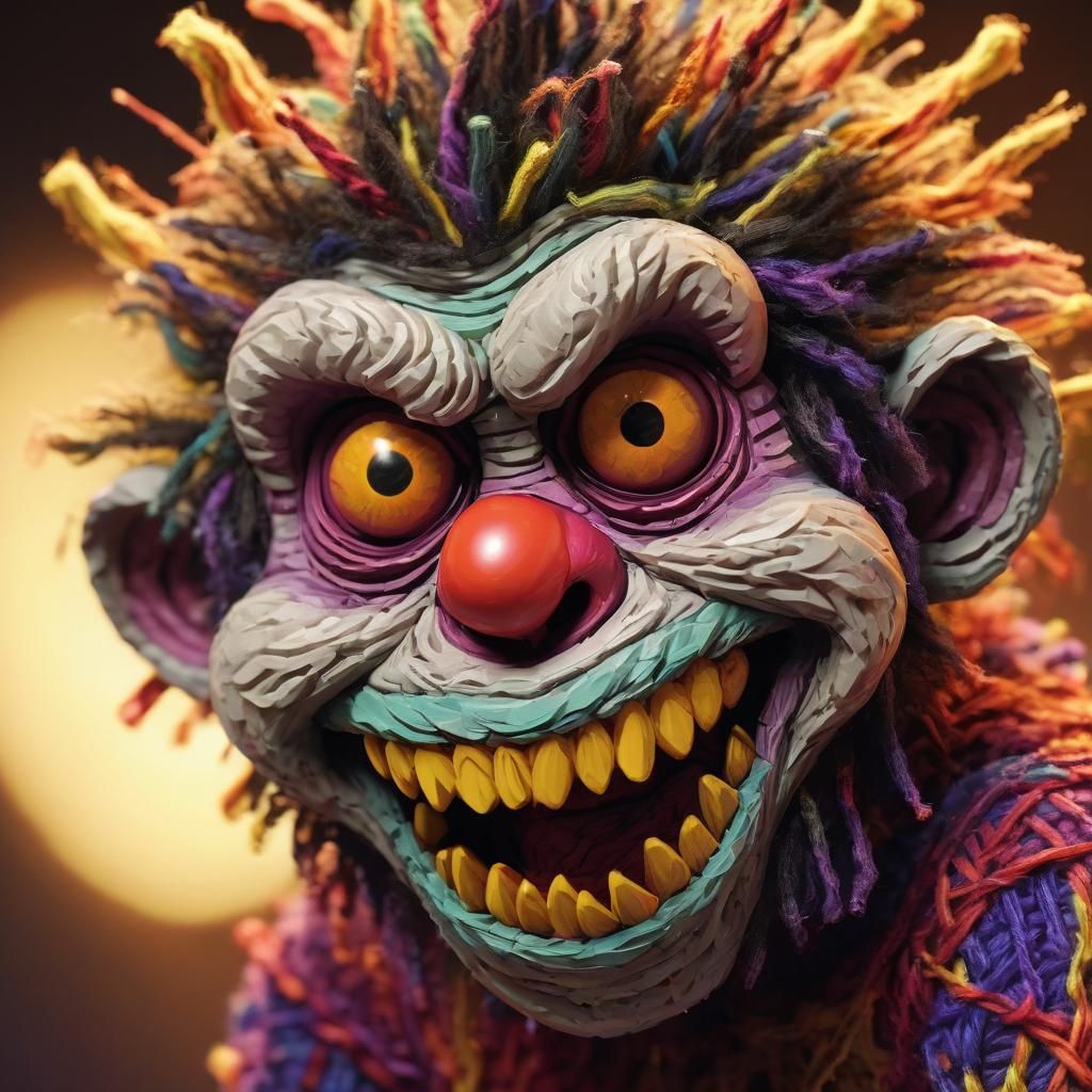 Knitted Zombie Monkey Clown in Low-Poly Art