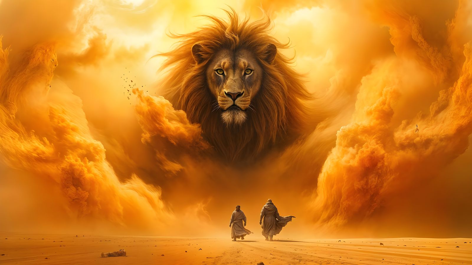 Stormy Desert Masterpiece with Majestic Lion