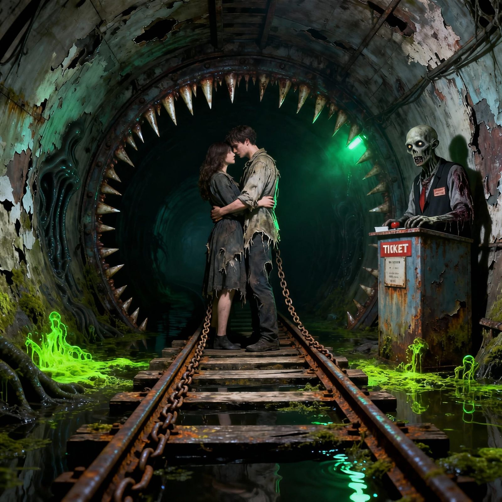 Gothic Tunnel of Love Ride with Zombie and Monstrous Entranc...