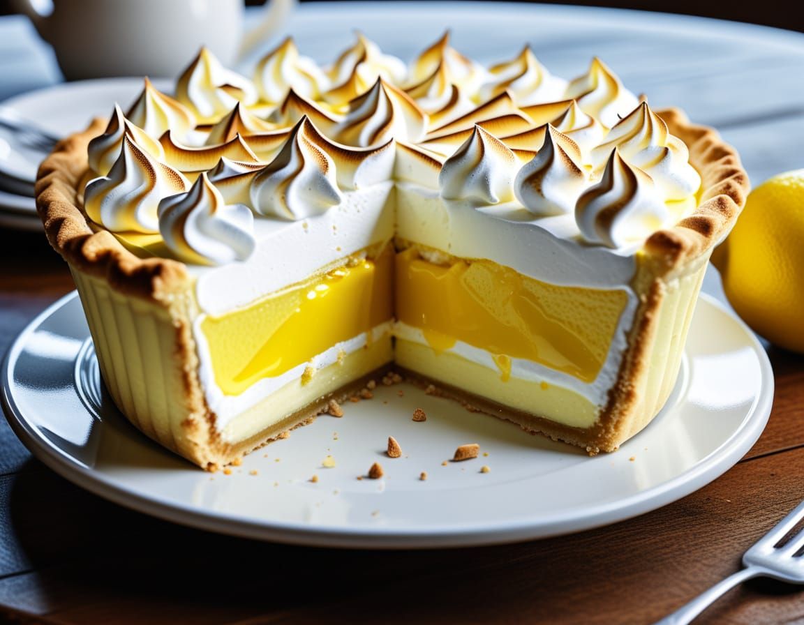 Vibrant Lemon Meringue Pie in Photorealistic Style