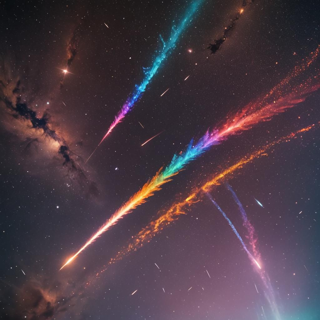 Happy Comets Fly Through Space with Rainbow Tails