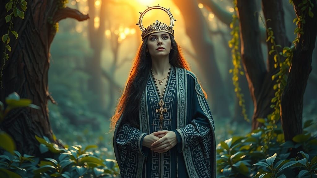 Pagan Priestess in Mystical Forest, Matte Painting