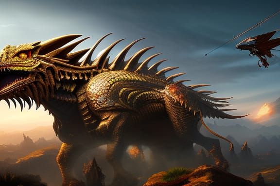 Flying Dinosaur in Dark Fantasy Style