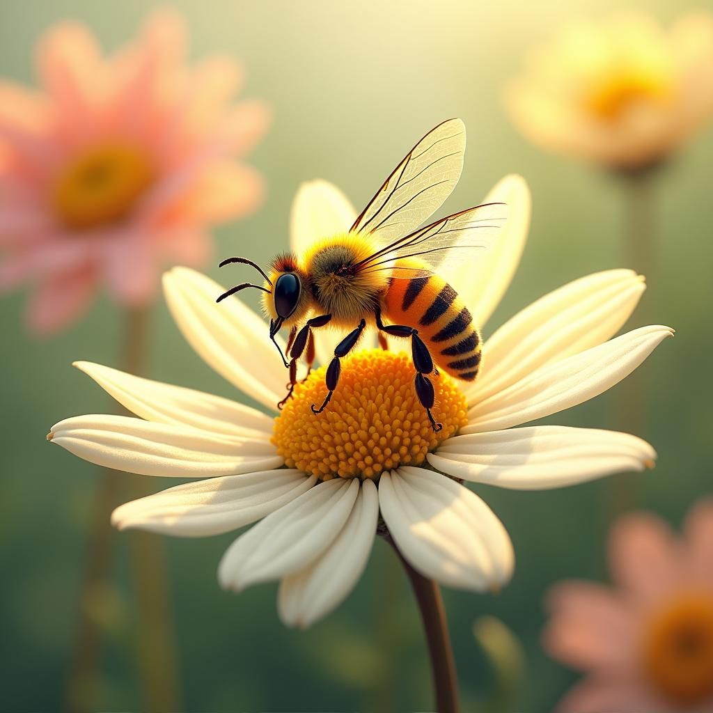 Honey Bee on Daisy in Fantasy Matte Painting Style