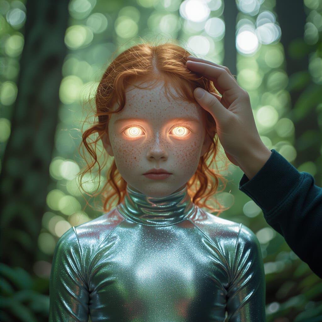 Redhead Girl Hypnotized in Dreamlike Forest, Surreal Aesthet...