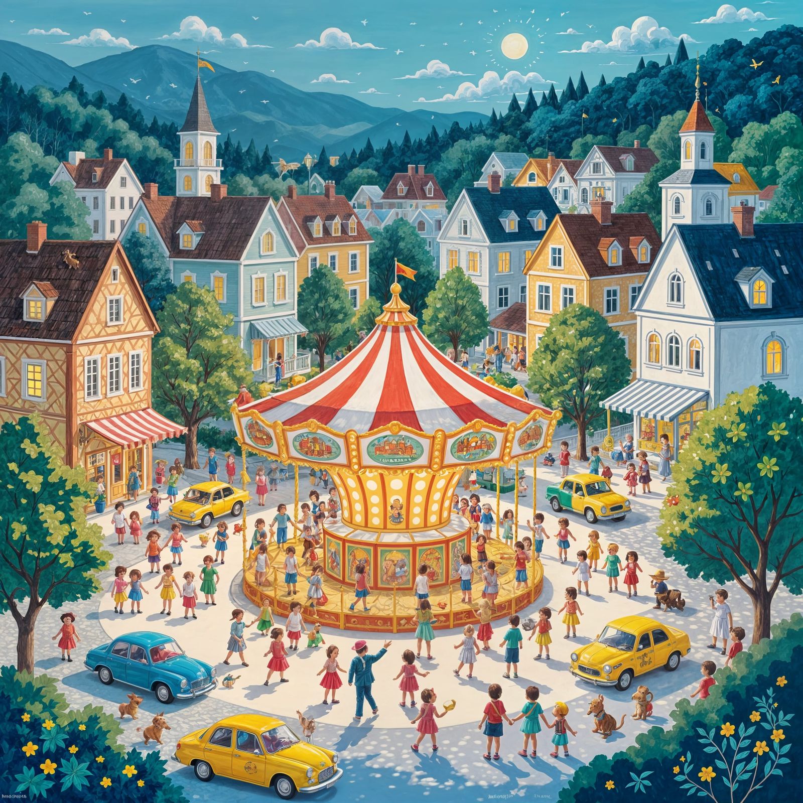 Colorful Summer Town in Wimmelbuch Style