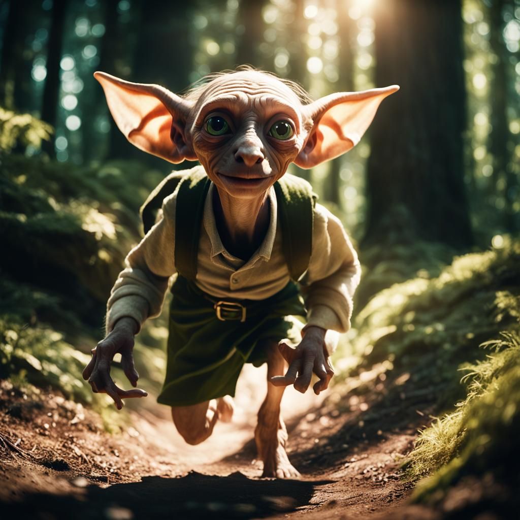Realistic Dobby Elf Portrait in Hidden Forest