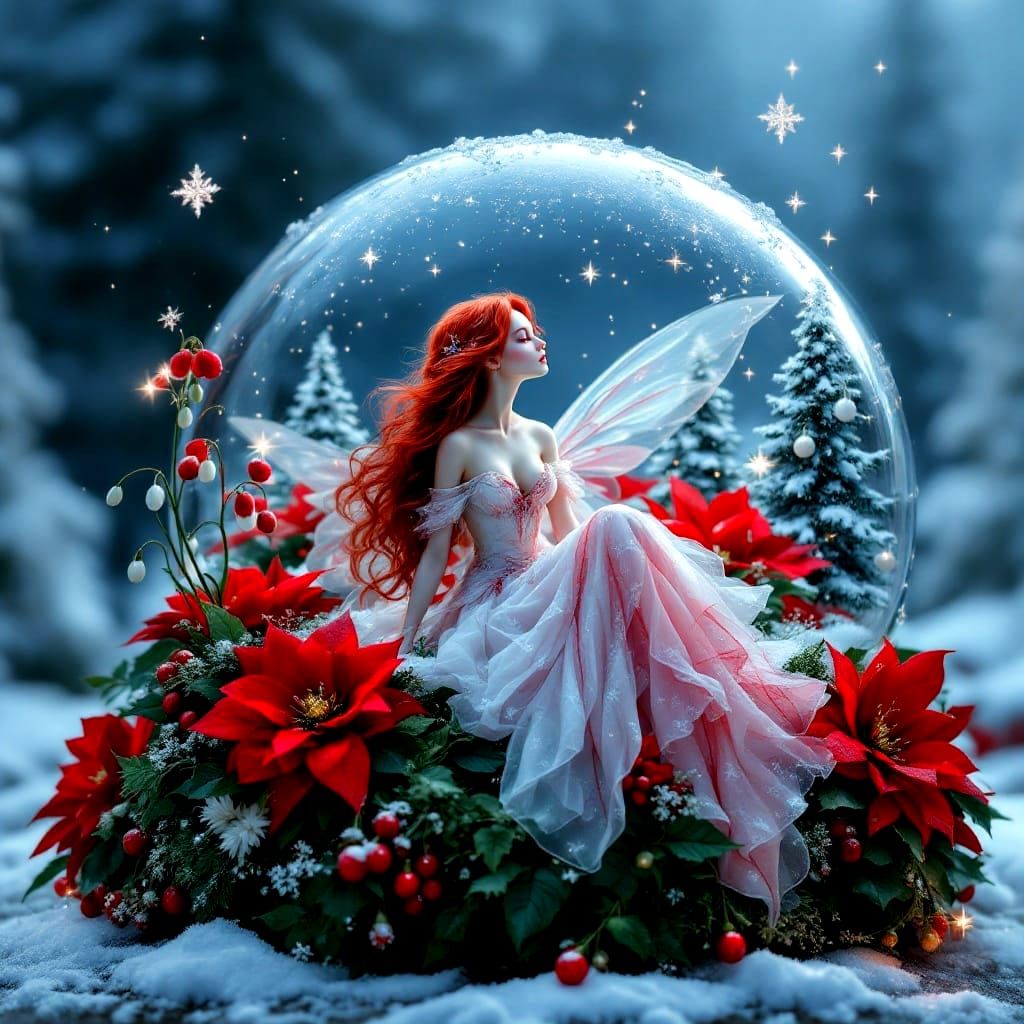 Fairy Gathered Among Winter Wreath's Vibrant Blooms