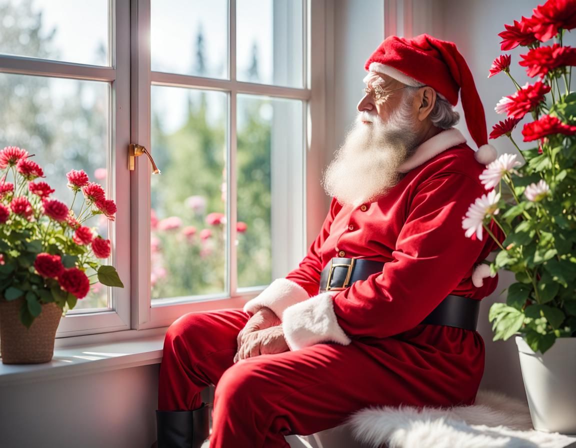 Santa Claus Awaits Christmas in Summer