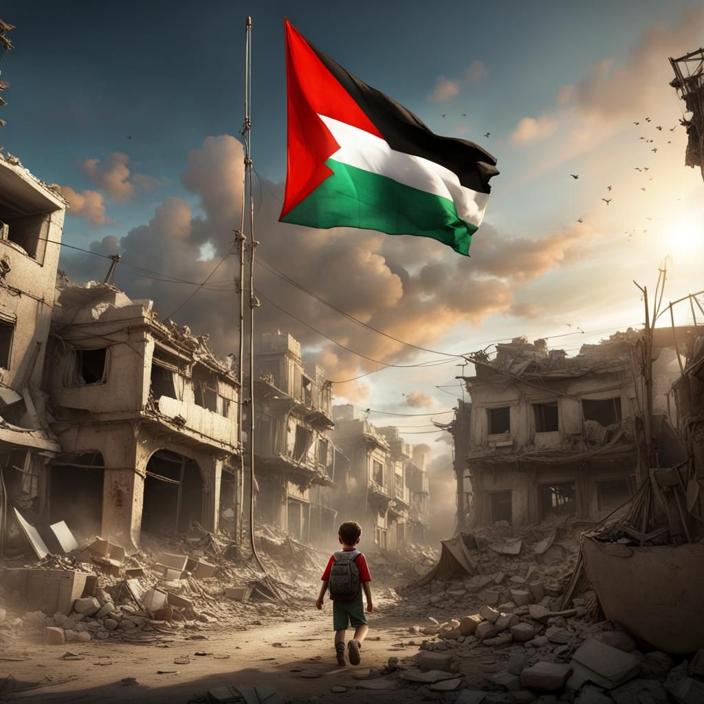 Child with Angels and Palestine Flag in Gaza