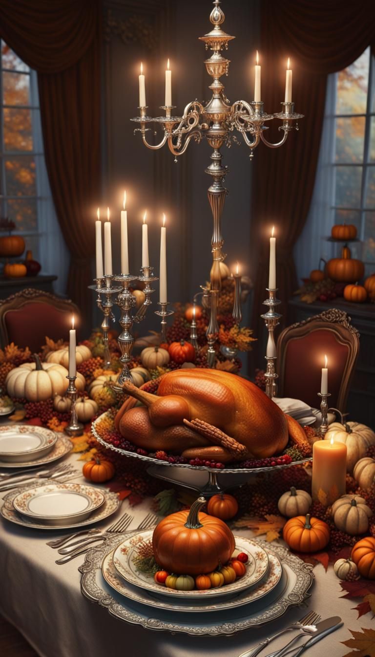 Elaborate Thanksgiving Tablescape in Surreal Style
