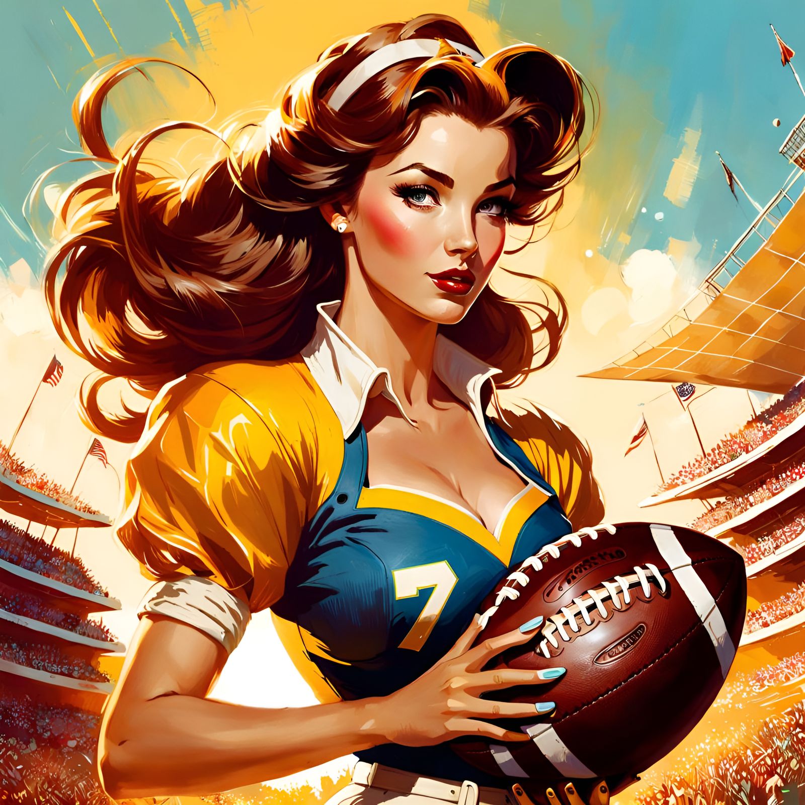 Princess Belle Plays Football in Pin-Up Style