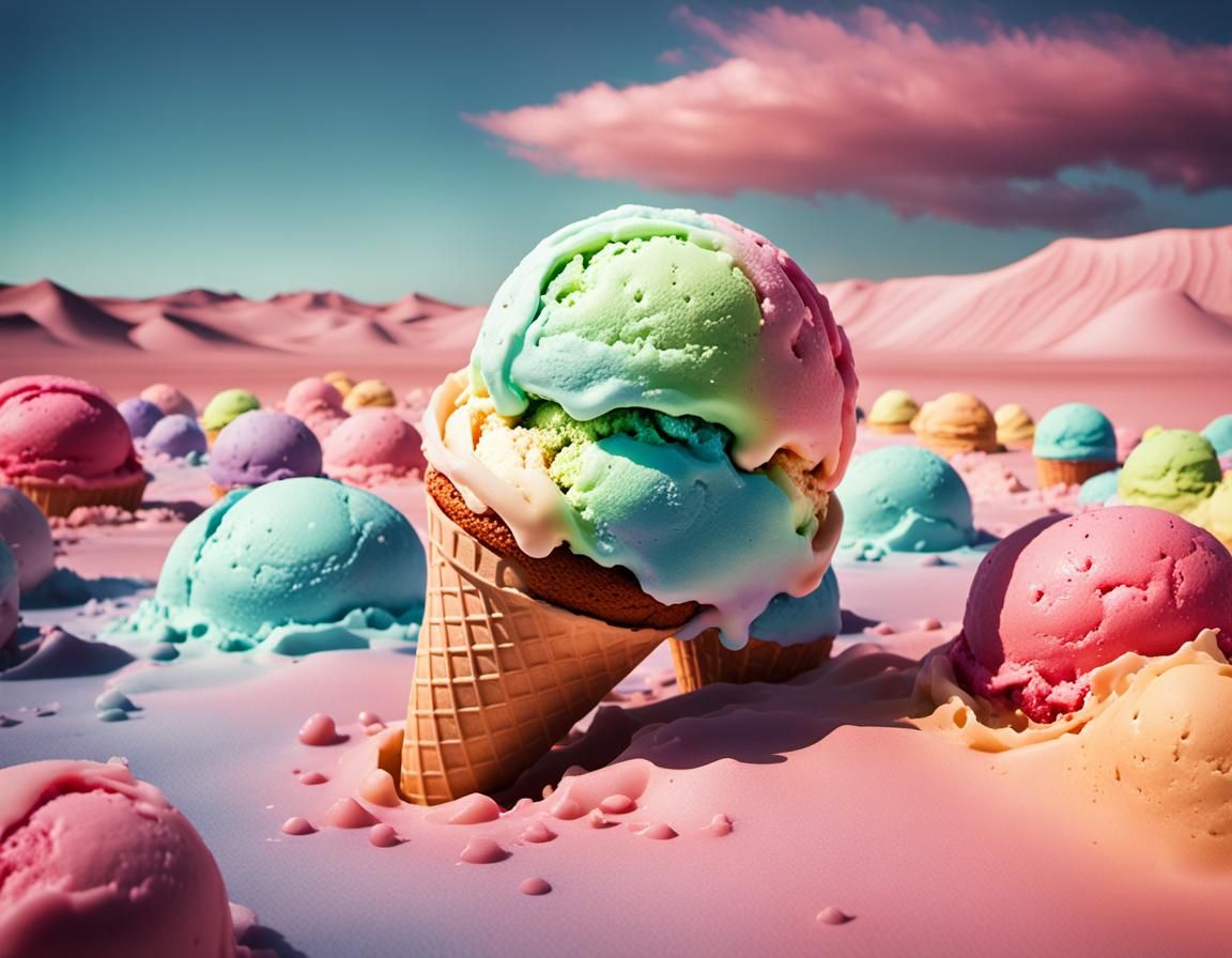 Rainbow Ice Cream Dessert in Cinematic Style