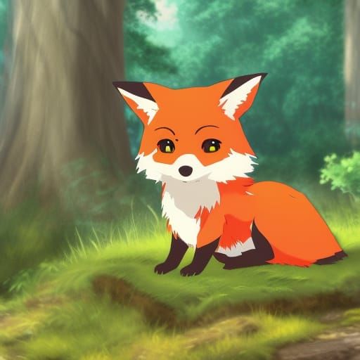 Cute Chibi Fox in Anime Manga Style