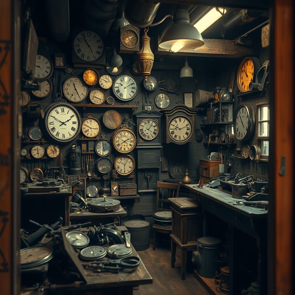 Antique Clockmaker's Workshop in Cinematic Style