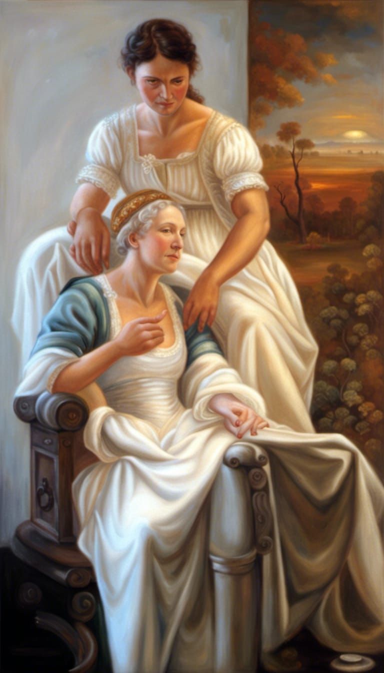 Loving Husband Cares for Smiling Wife: Renaissance Painting
