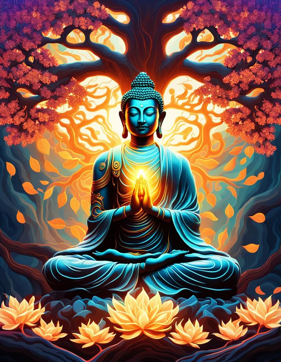 Bodhisattva in Vibrant Neon Futurism